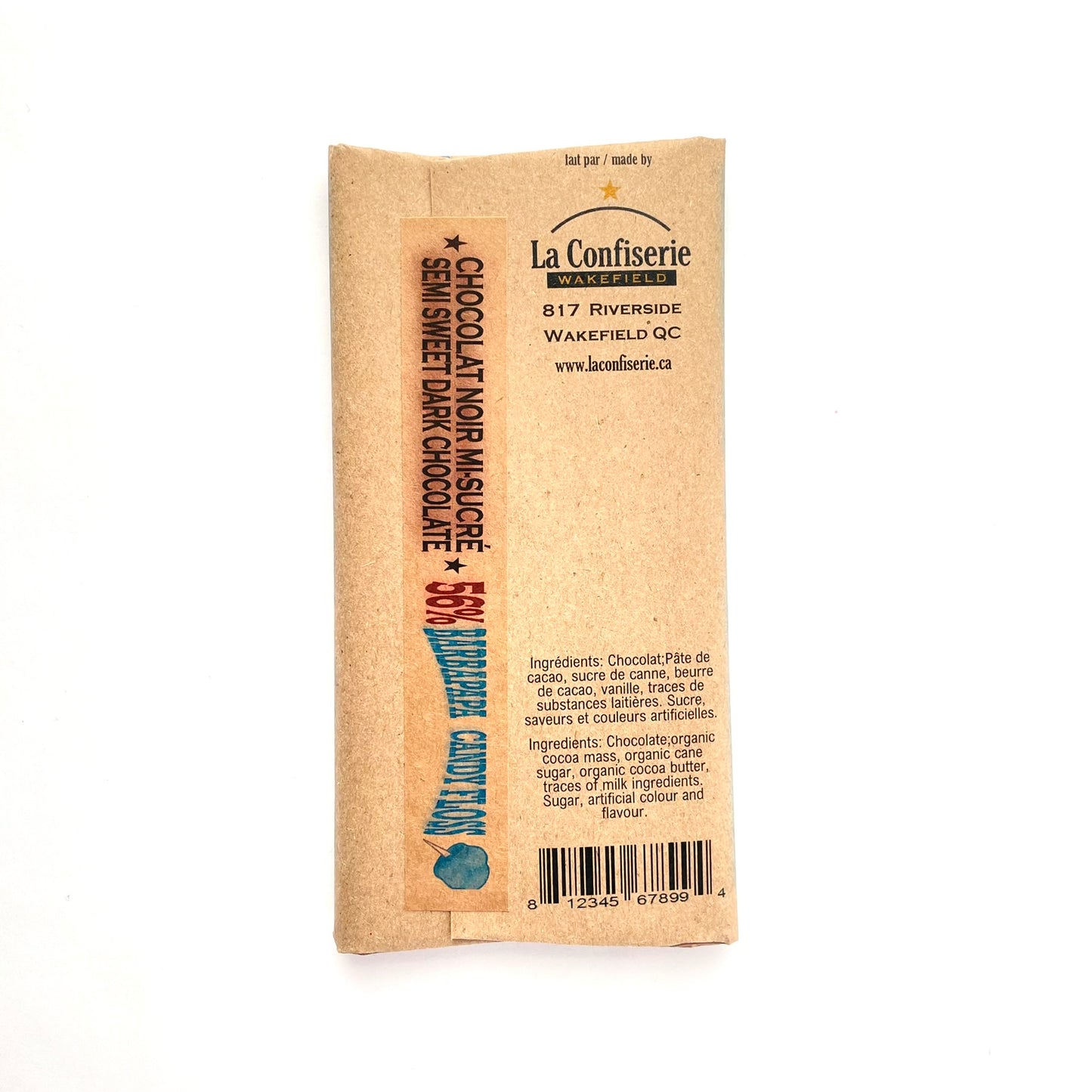 Tablette de chocolat- saupoudrée de sucre de barbe à papa bleu