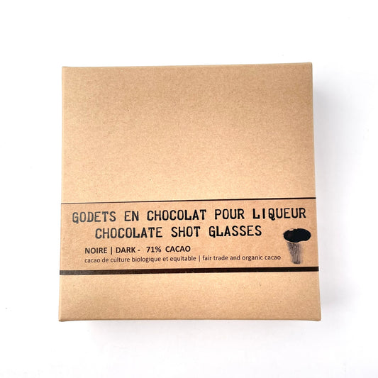 Chocolate shots cups made of dark chocolate 71% cacao - box of 25